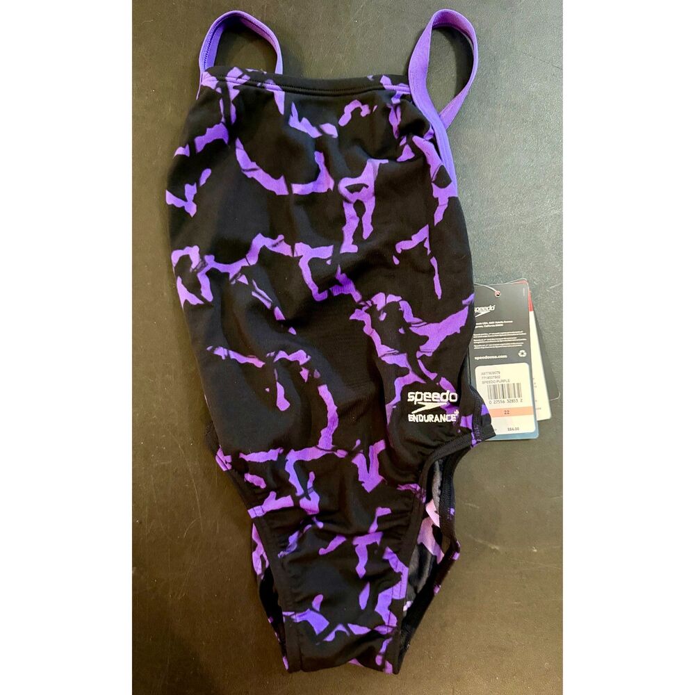 Speedo Womens Wrack It Up Bathing Suit Juniors Small Size 22 NWT Purple